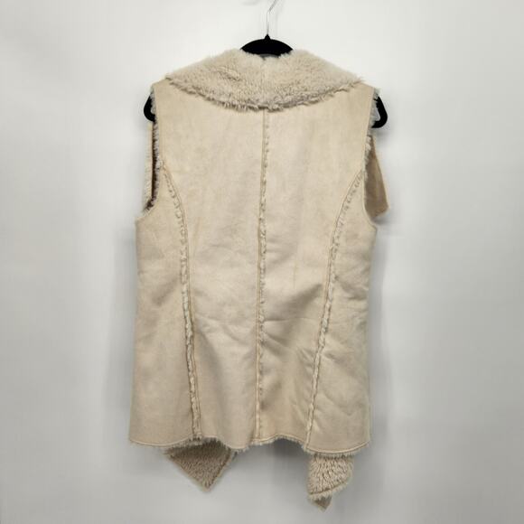 NWT Knox Rose Beige Faux Shearling Fur Waterfall Open Boho Vest Women's L - Picture 10 of 10